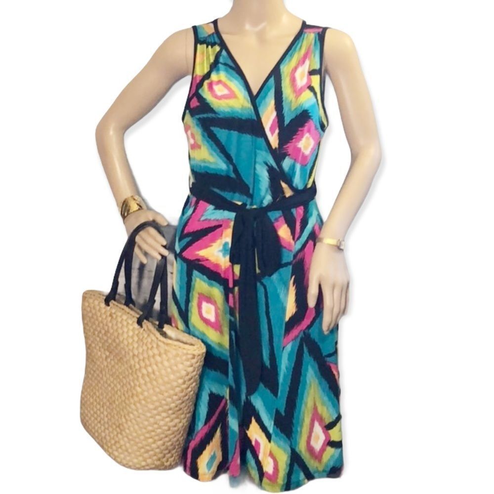 Purple Rain Belted Wrap Dress Colorful Artistic Print Large